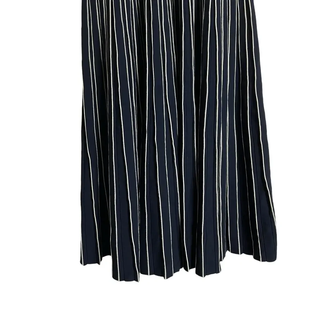 Tory Burch Navy Blue Sleeveless Pleated Knit Crewneck Midi Sweater Dress Size XS
